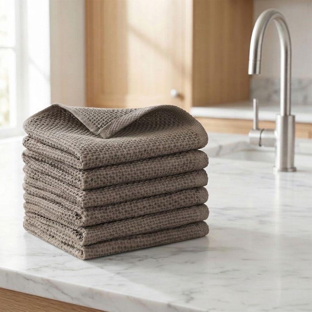 100% Cotton Double-Sided, Absorbent Dish Cloths, 14" x 14" 6 Pack Brown